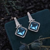 Elegant Silver White & Sky-Blue AD Drop Earring