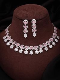 Enchanting Blush Pink Enamel AD Necklace set