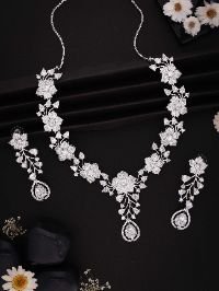 Silver AD White Trendy Necklace set
